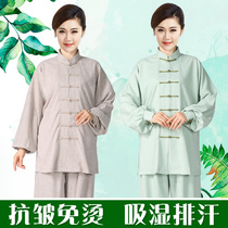 New 2022 Chunqiu Tai Chi clothes cotton linen male practice Flax Female Middle Aged Short Sleeve Martial Arts Suit Taijiquan