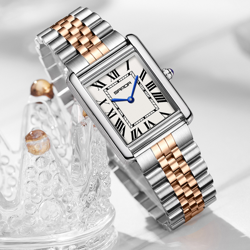 Tank-Shaped Watch with Diamonds, Vintage Roman Numerals, Waterproof, Unisex Couple Quartz Watch, Light Luxury, Simple and High-End Feel