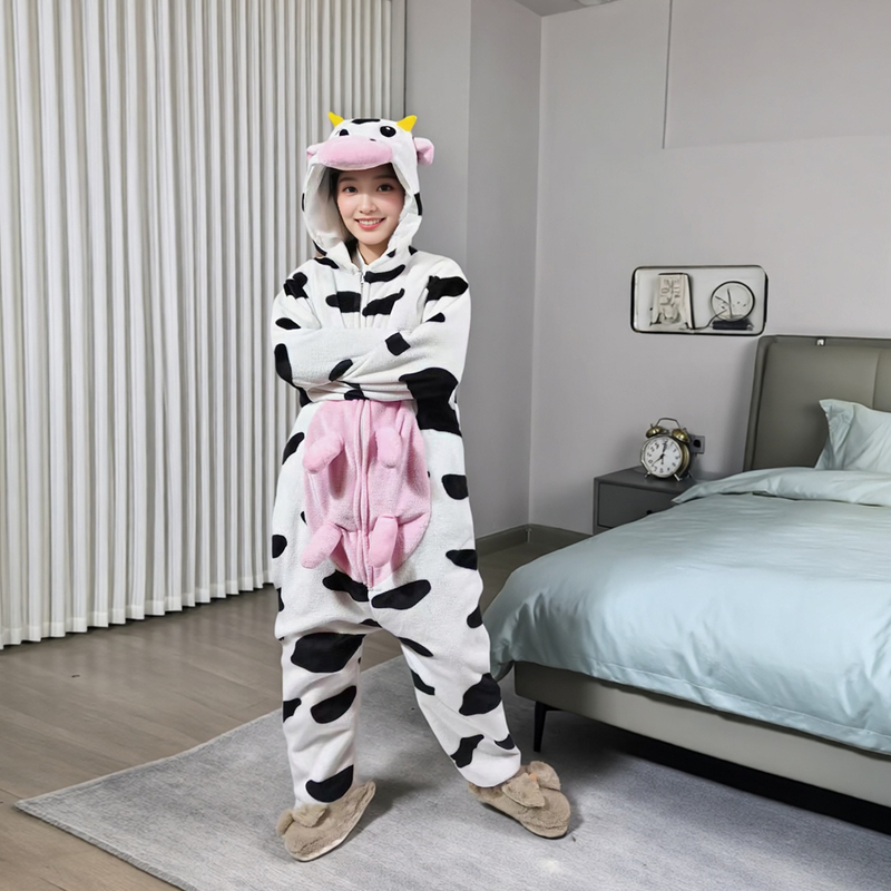 Cow-Themed One-Piece Funny Pajamas, Abstract Women's Winter Novelty Thickened Funny Clothing, Cute Couple Outfits, Quirky Cow-Themed One-Piece Funny Pajamas, Abstract Women's Winter Novelty Thickened Funny Clothing, Cute Couple Outfits, Quirky