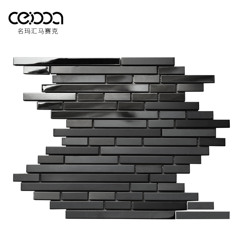 Mingmahui black metal stainless steel mosaic TV background wall simple modern mirror strip wall tiles