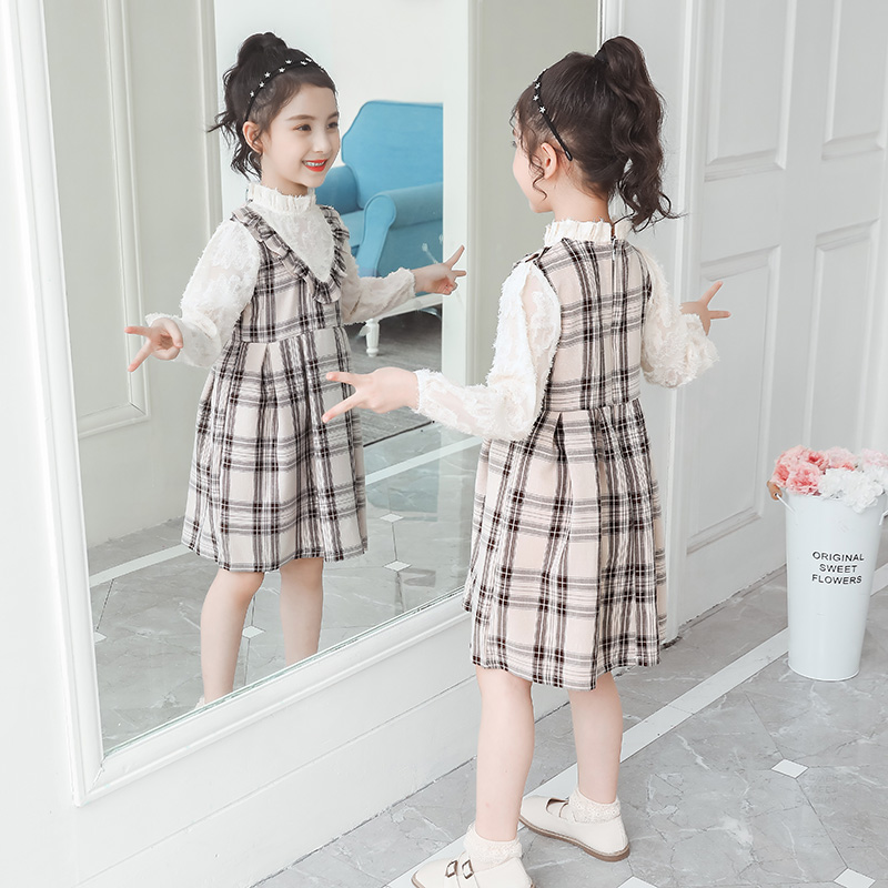 Girls long-sleeved dress Autumn 2020 Western school children's school skirt Spring and autumn little girl children's princess dress