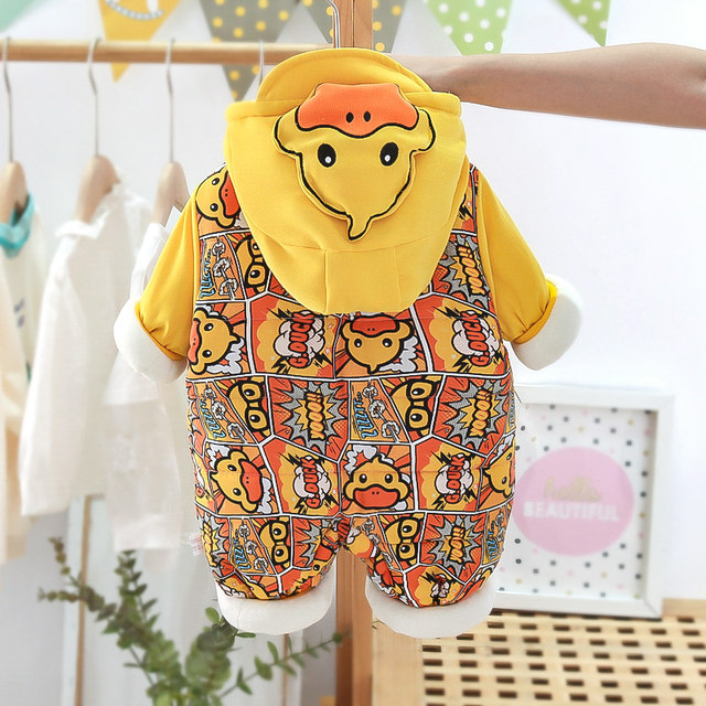 Baby winter thickened jumpsuit male and female baby cotton suit plus cotton clothes going out cartoon cute romper hugging clothes