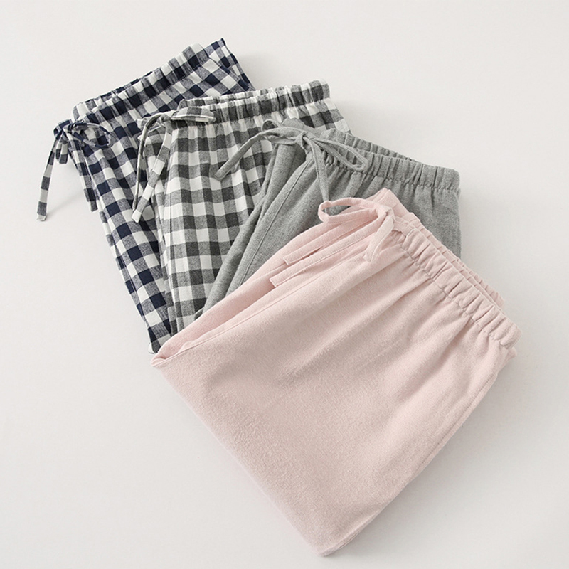 Muej Unprinted Autumn and Winter Pajama Pants for Men and Women, Brushed Thickened Pure Cotton Flannel Home Pants, Couple's Long Pants, Sleepwear