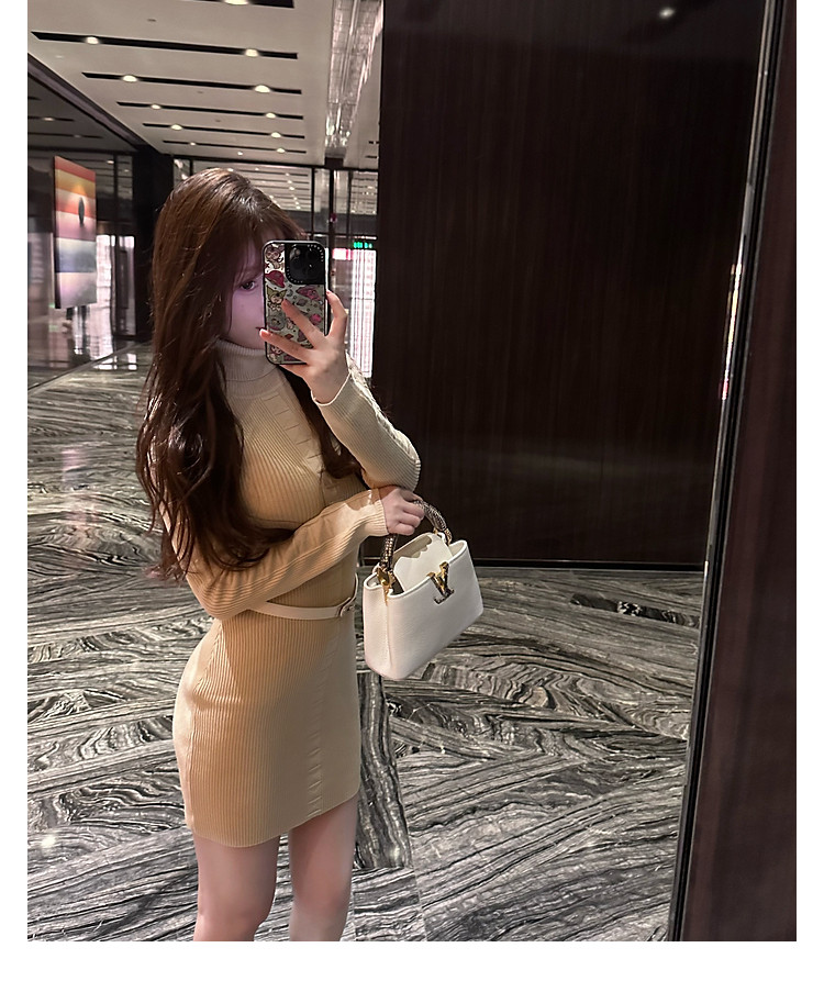 한국 m900 터틀넥 스웨터 니트 드레스 가을 겨울 폭발 이른 가을 품격 허리 수축 섹시함 홍콩 스타일 타이트 스커트 상세 이미지 21