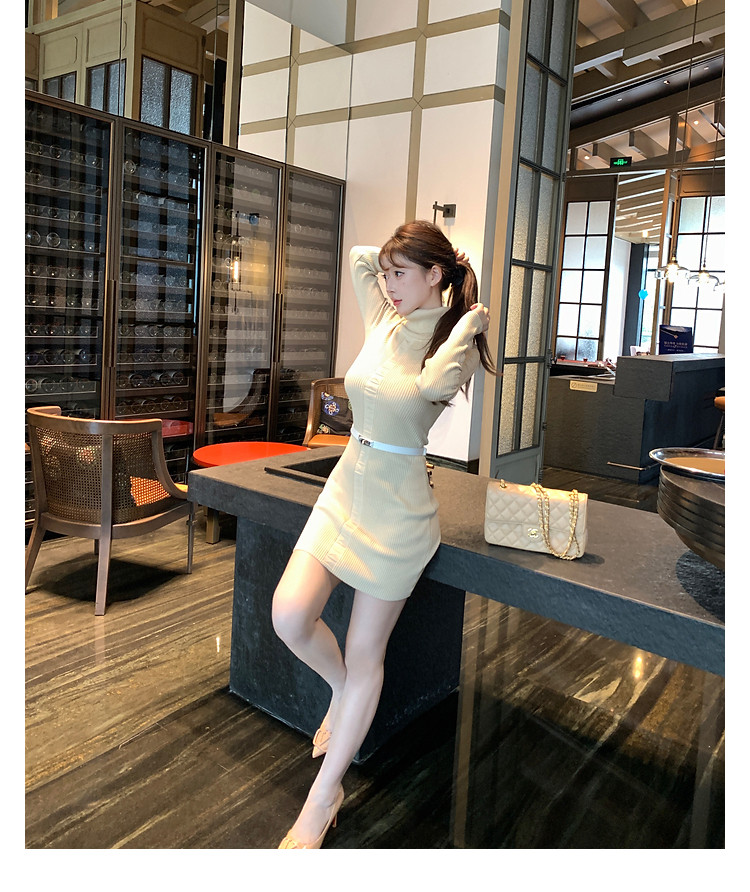 한국 m900 터틀넥 스웨터 니트 드레스 가을 겨울 폭발 이른 가을 품격 허리 수축 섹시함 홍콩 스타일 타이트 스커트 상세 이미지 9