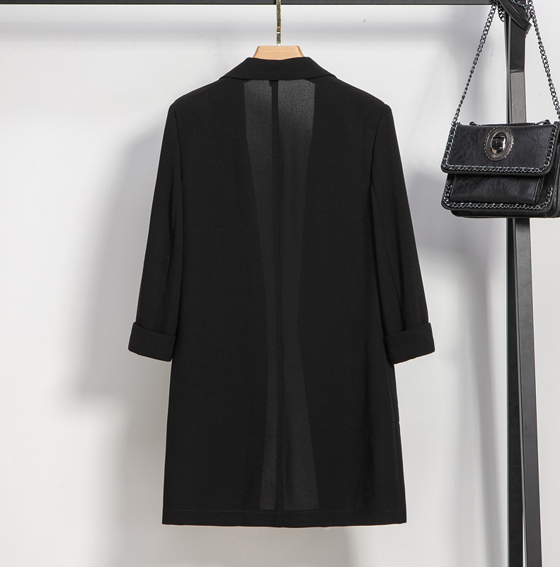 Plus-Size Suit Jacket, Summer Thin Style, Mid-Length, Three-Quarter Sleeves, Korean Style, Casual, Trendy, for Chubby Women, Drapey Chiffon Blazer for Women