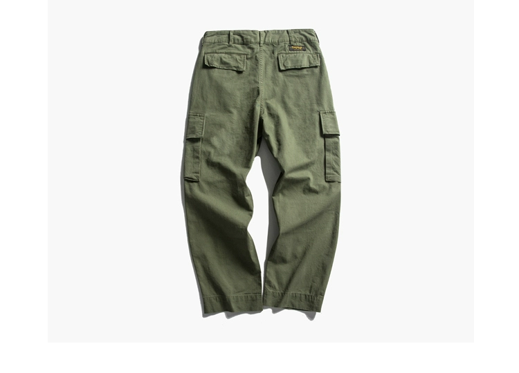 Chất liệu cotton dày được giặt tùy chỉnh của Mỹ Quần dài thẳng quần nam retro trẻ trung hoang dã nhiều túi quần áo thời trang