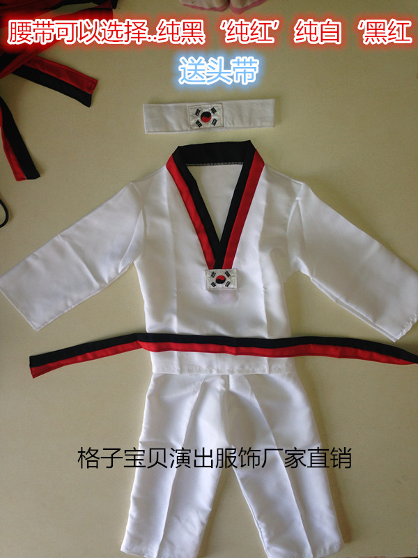 Quần áo Taekwondo Biểu diễn Quần áo Taekwondo Trường mẫu giáo Trường tiểu học Áo dài tay Quần áo Taekwondo nam và nữ váy múa alibaba cho bé