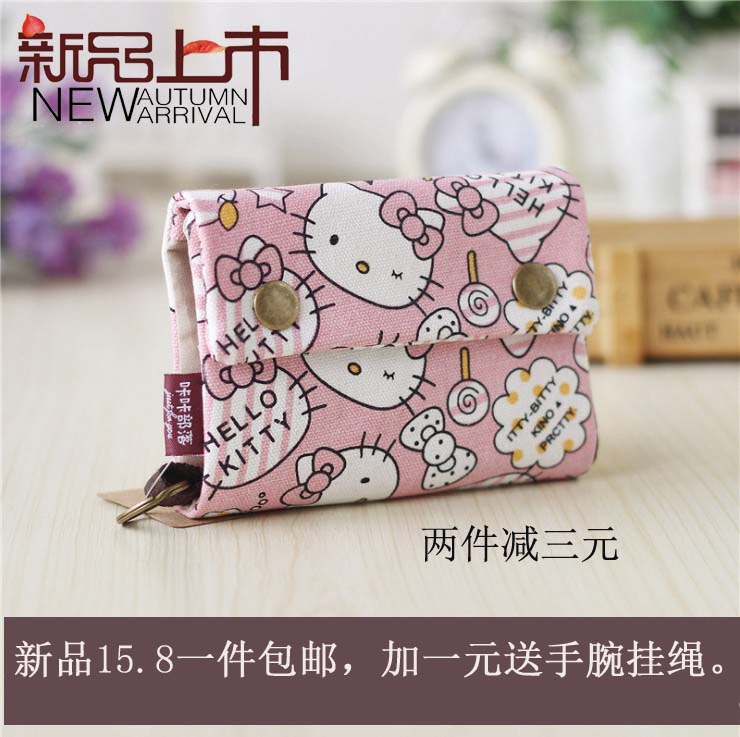 Korean version cartoon short unisex canvas wallet multifunctional cloth card bag mini fabric coin purse key bag