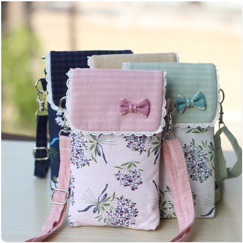 Mobile phone bag female messenger 2018 new summer small bag mini coin purse vertical cloth mobile phone bag hanging neck