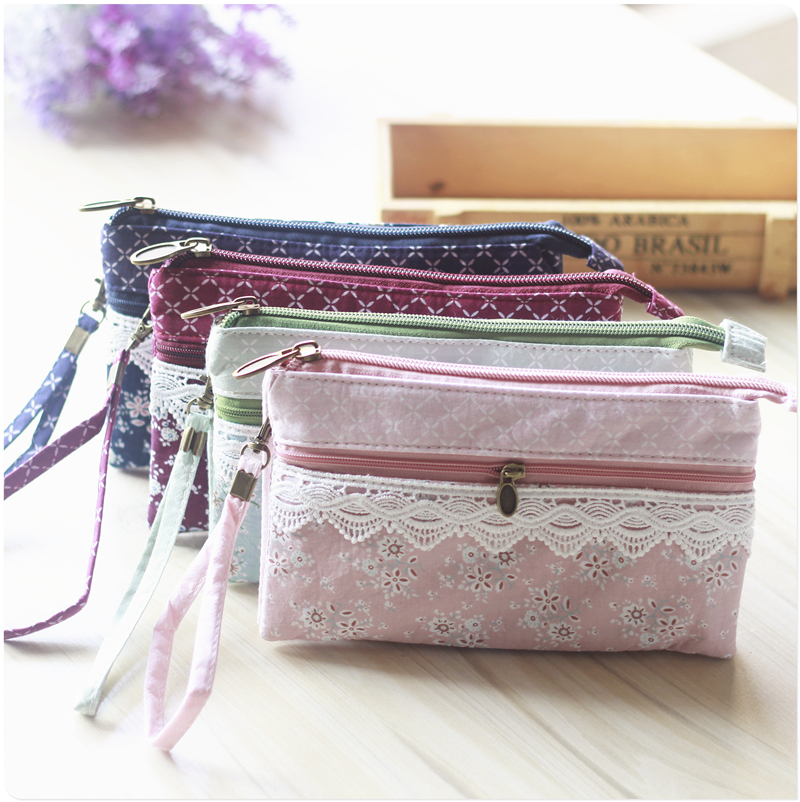 Korean cartoon cute mini wallet female coin purse zipper canvas clutch mobile phone bag fabric coin purse