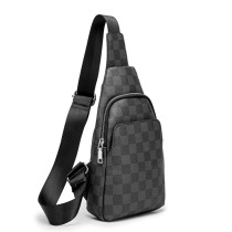 Leather Plaid Chest Bag Fashion Men's Chest Bag Street Cattle Leather Shoulder Bag Ride Messenger Bag