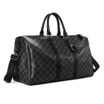 Hong Kong Travel Bag Men's and Women's Large Capacity Short Travel Travel Bag Leather Plaid Handbag Shoulder Bag Tide