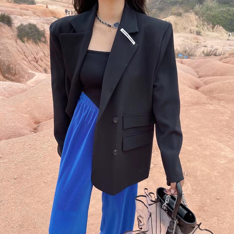 Striped letter suit jacket women's mid-length version 2022 spring new Korean version loose casual all-match suit jacket - Taobao