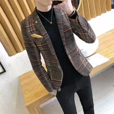 Tide brand 2021 Spring and Autumn new men's casual clothes Korean casual plaid small suit slim business suit jacket