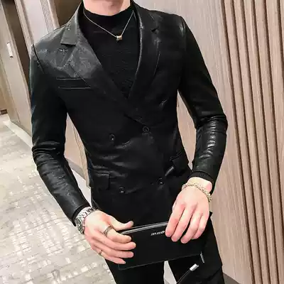 Tide brand autumn and winter leather men's jacket Korean slim suit collar trend casual personality motorcycle clothes handsome leather jacket
