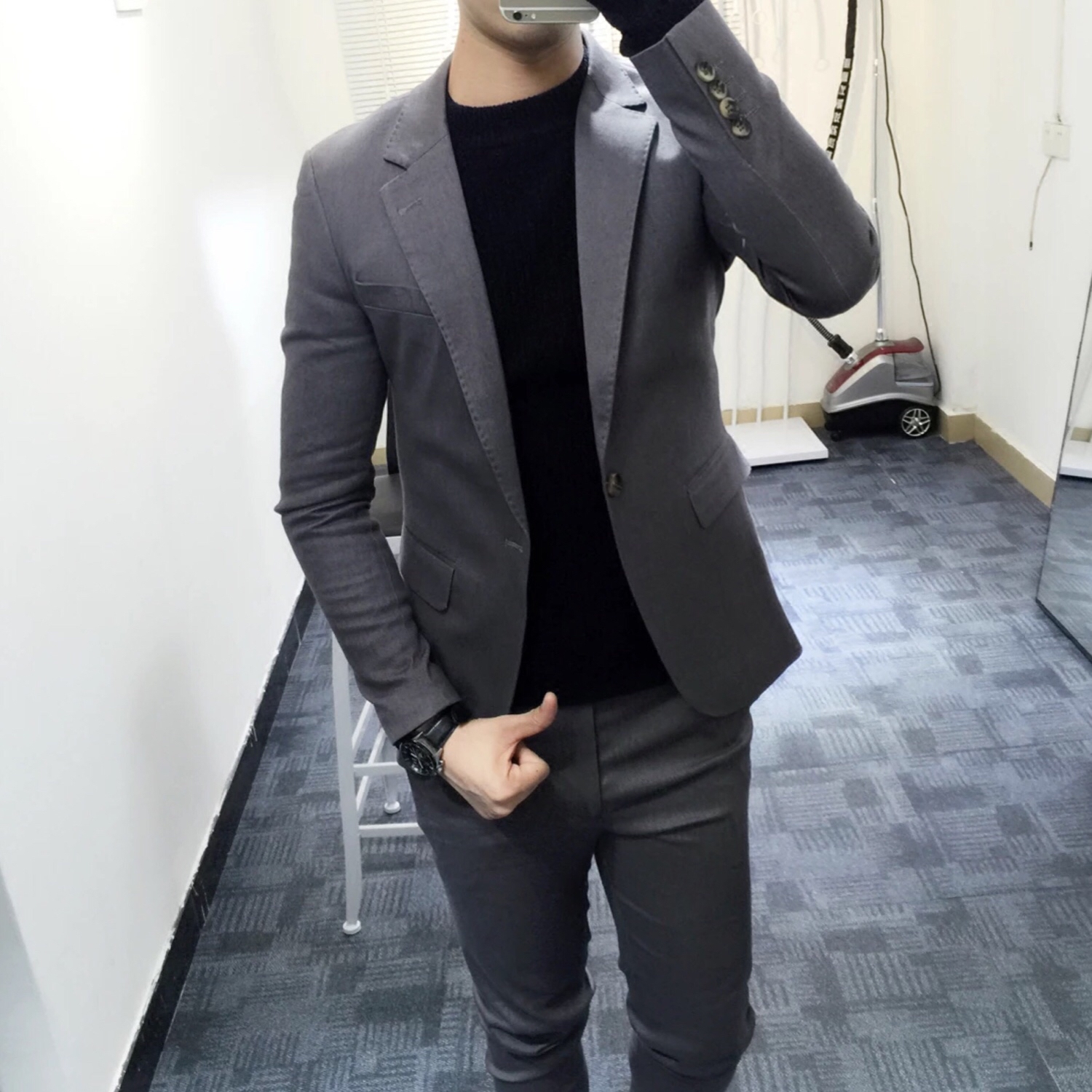 Fashion brand Autumn new fashion European and American British style suit suit with trousers Men's slim two-piece suit