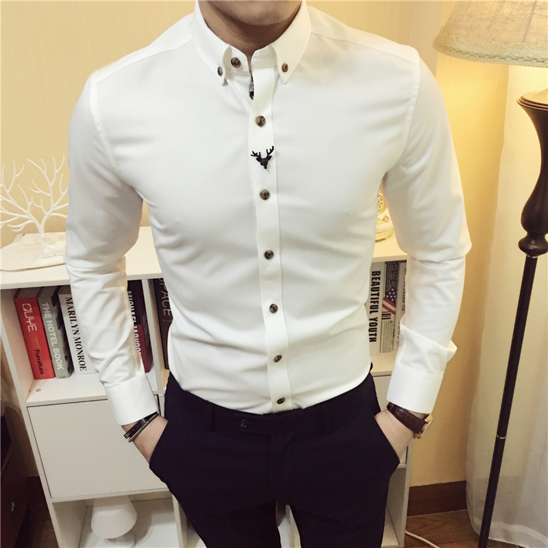 Hong Kong men's long sleeve shirt short sleeve Korean version free of ironing 70% sleeves trendy men casual 50% sleeve shirt