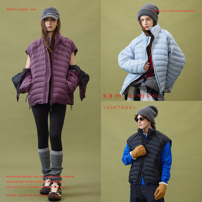 Sam Simon/Sproty Lightweight Stand-Up Collar Detachable Two-Way Ribbed down Jacket Unisex