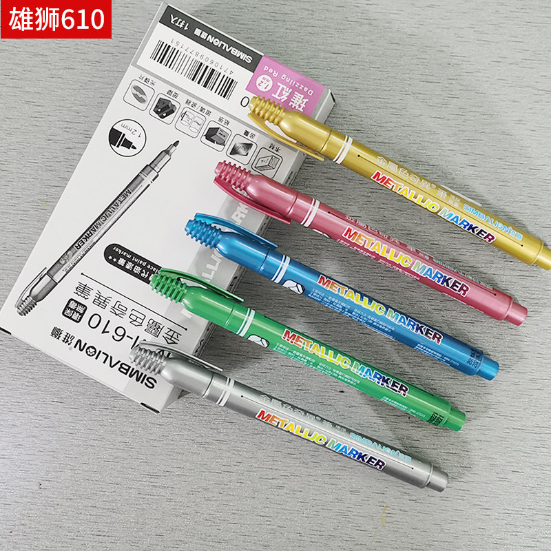 Whole box 12 Taiwanese male lion metal color exotic pen MM-610 waterproof speed dry oily marker pen
