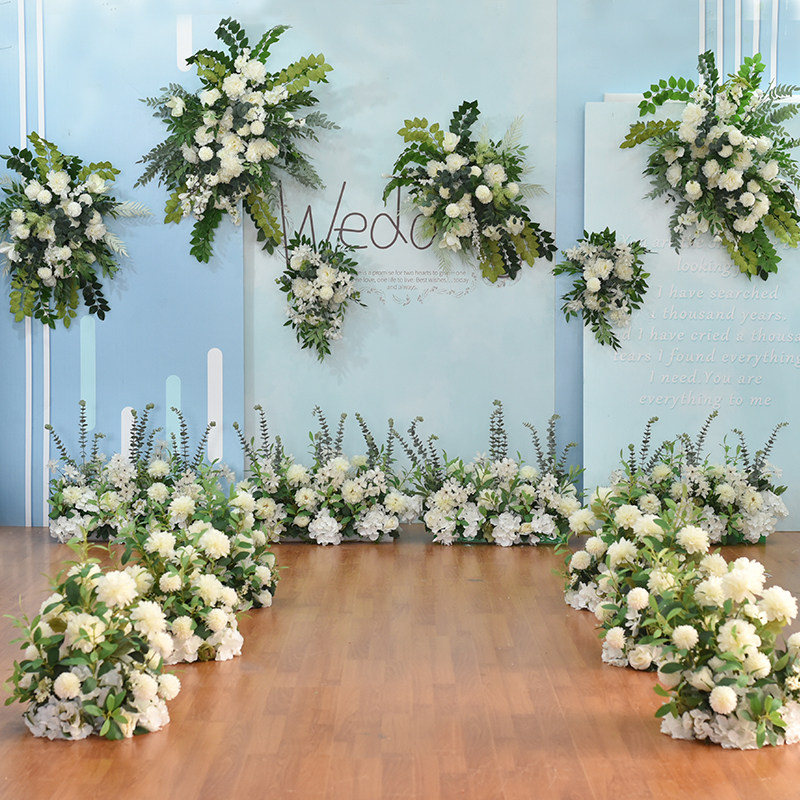 Wedding Wedding Silk Flowers Sen Ensemble White Green Flower Platoon Flowers Outdoor Wedding Hotel Background Wall Decoration Floral Arrangement Props