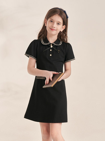eland kids衣恋童装夏季女童小香风珠地Polo连衣裙