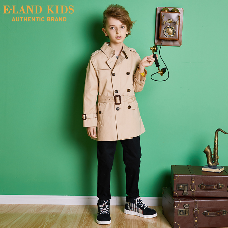 Elandkids ăn mặc ấu dâm chiếc váy mùa thu 2019 mới nam trung niên trẻ English gió đúp hàng khóa dài vừa chắn gió