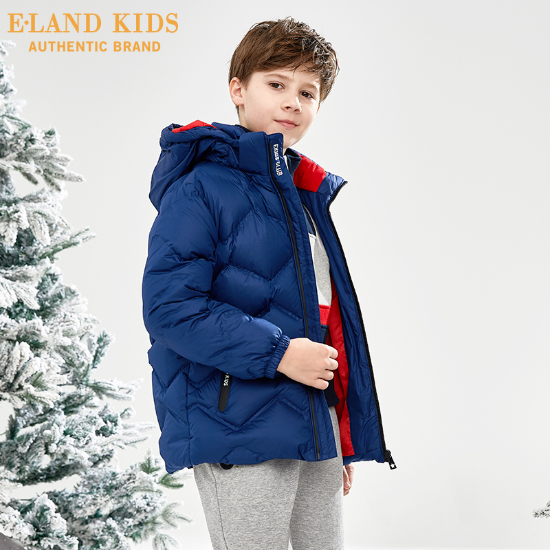 Elandkids ăn mặc quần áo edilian 2019 mùa đông bé trai mới của trẻ em Anh không thường xuyên đội mũ trùm đầu ngắn xuống áo khoác.