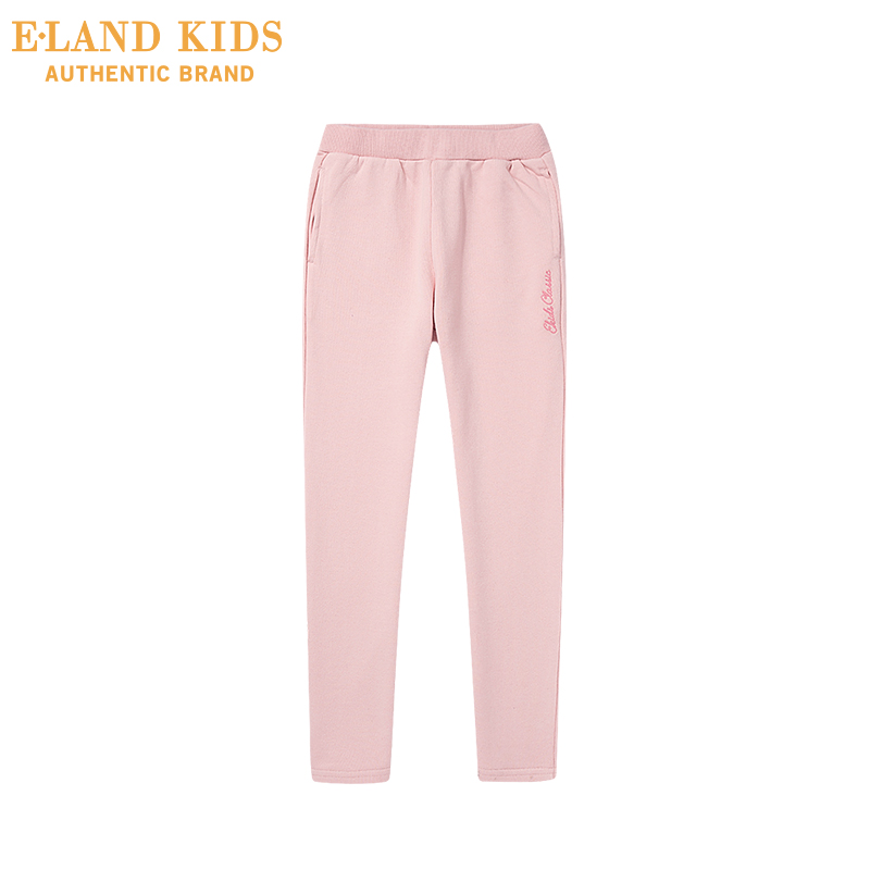 Cô gái quần tây giản dị Elandkids váy chỉnh sửa bé gái mùa xuân thêu rắn màu quần thể thao.