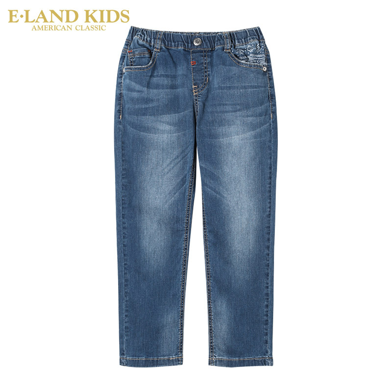 Eland Kids mặc ấu dâm chàng trai mùa xuân dốc lỏng denim quần dài.