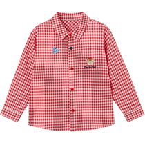 PawinPaw cartoon bear childrens clothing 2025 spring new baby boy casual versatile shirt classic plaid