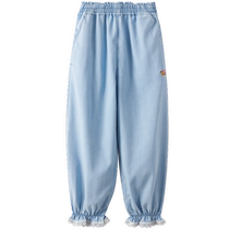 (Ice Oxygen Cool) PawinPaw Cartoon Bear Childrens Clothing 24 Summer New Girls Lace Mouth Soft Denim Anti-mosquito Pants