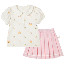 PawinPaw cartoon bear childrens clothing 2024 summer new style girls and childrens knitted pleated skirt short skirt suit