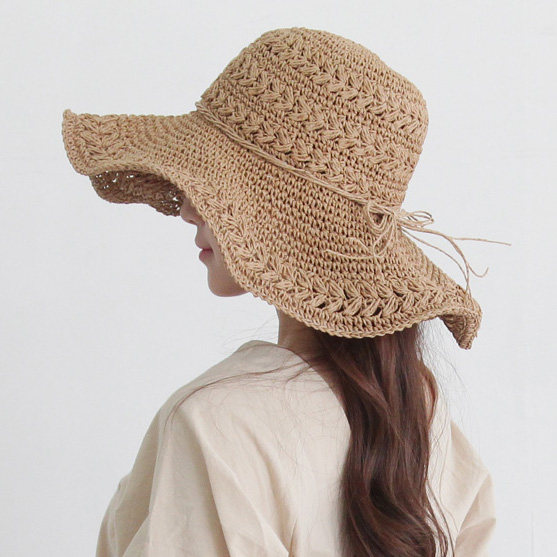 Beach hat women's summer seaside straw hat handmade hollow big eaves sun hat artistic fresh outdoor folding sun hat