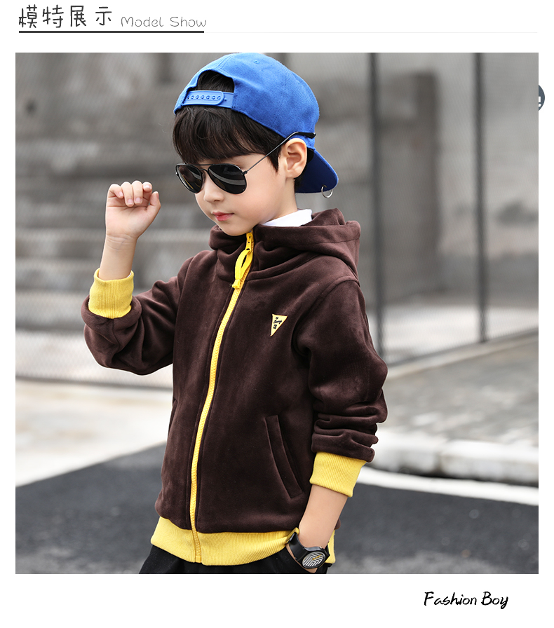 Trẻ em cộng với áo khoác nhung cho bé trai 2018 phiên bản Hàn Quốc mới của bộ đồ thủy triều mùa thu và mùa đông mặc dày ở trẻ em lớn bằng vàng ngoại j áo khoác bé gái 6-14 tuổi