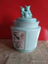 In the 1980s Zibo porcelain and celadon hand-painted ink poetry characters flower and bird Pickles