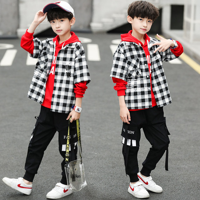 Children's clothing boys' spring suits 2021 handsome new middle-aged boys' spring and autumn leisure and western style three-piece trendy set