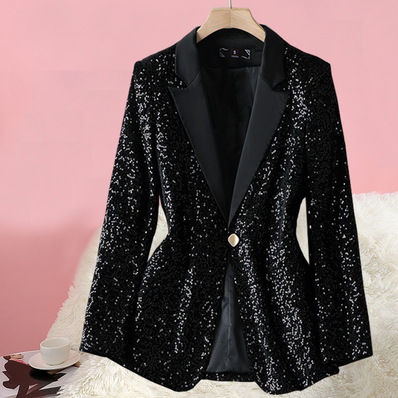 Black Blazer for Women 2024 Spring and Autumn Fashionable Stylish Slim Fit High-End Sequin Blazer Trendy Top