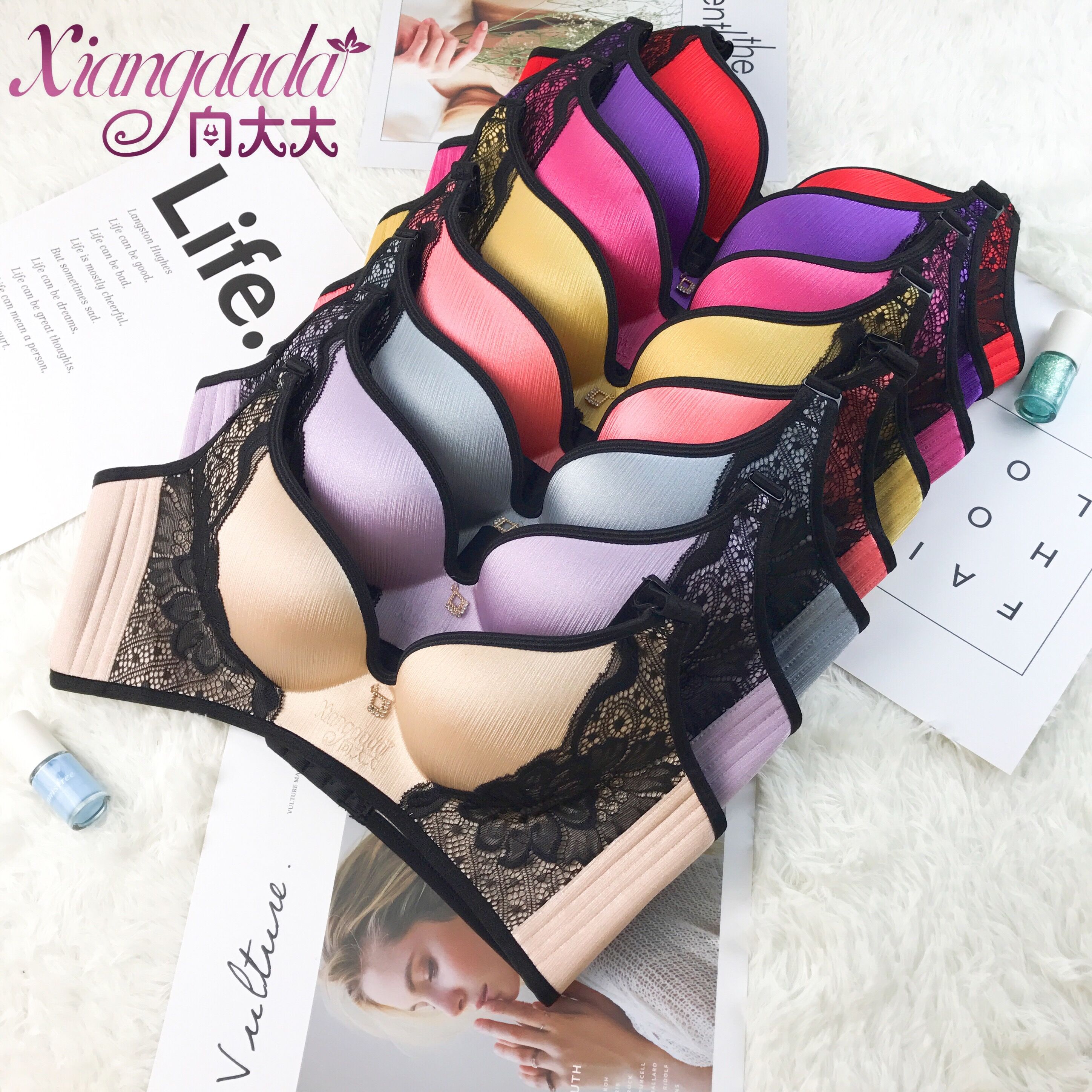 To the great lingerie official No-ring wire drawing to gather thin and sexy lingerie suit big red