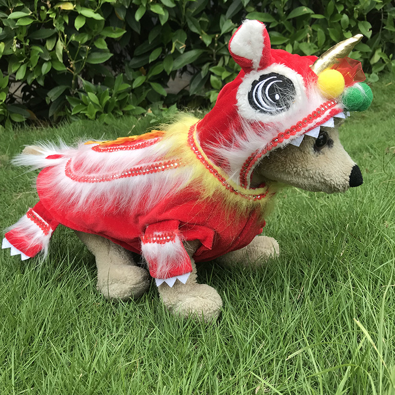 Lion dance pet dog clothes transformed into clothes Teddy Bomei autumn and winter cat clothes Red New Year yellow New Year clothes