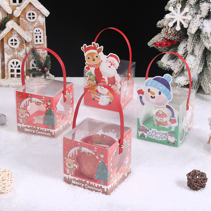 Square Transparent Christmas Baking Packaging Box Cupcake Box Cartoon Christmas Apple Box Kidsren's Gift Box