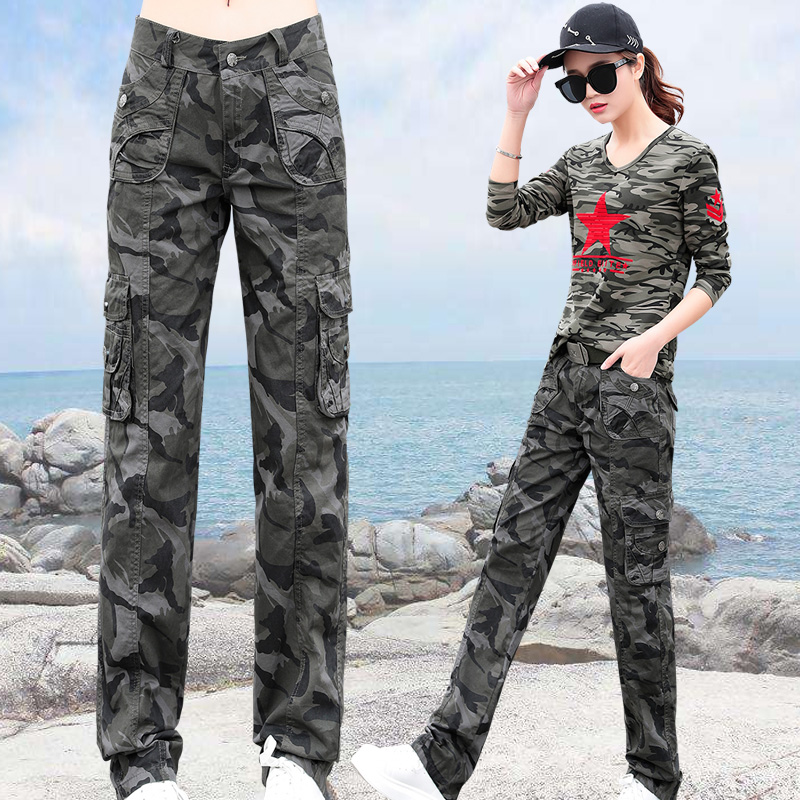 Camouflage pants women's multi-pocket trousers 2021 spring and summer new summer pure cotton loose women's casual pants thin military pants