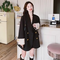 Maternity professional wear black suit jacket spring and autumn outer wear 2024 new large size loose suit top for small people