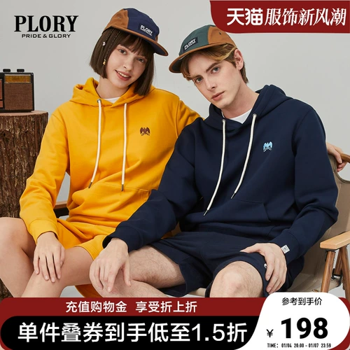 PLORY Демисезонная толстовка с капюшоном подходит для мужчин и женщин, комплект, для влюбленных, с вышивкой