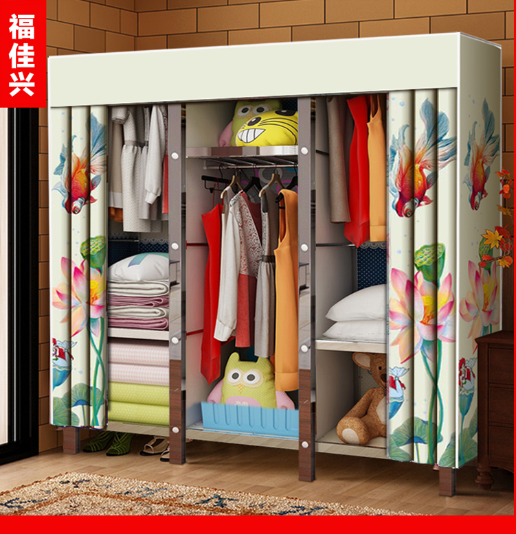 Lớn bằng thép không gỉ cốt ống vải tủ quần áo hiện đại đậm vải lắp ráp vít đơn giản vải gấp tủ quần áo tủ quần áo - Buồng tủ nhựa ngăn kéo