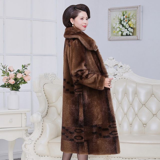 Haining long over-the-knee mink fur coat women's large size thickened mink fur winter coat middle-aged mother's cotton-padded coat