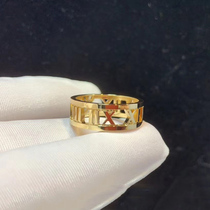 18k Yellow gold Roman Numerals Glossy ring for women Simple Hollow Rose gold Geometric diamond ring engagement gift