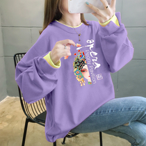 Chinese style fake two fat MM top clothes ins loose large size womens clothing 200 catties loose spring and autumn thin sweater women