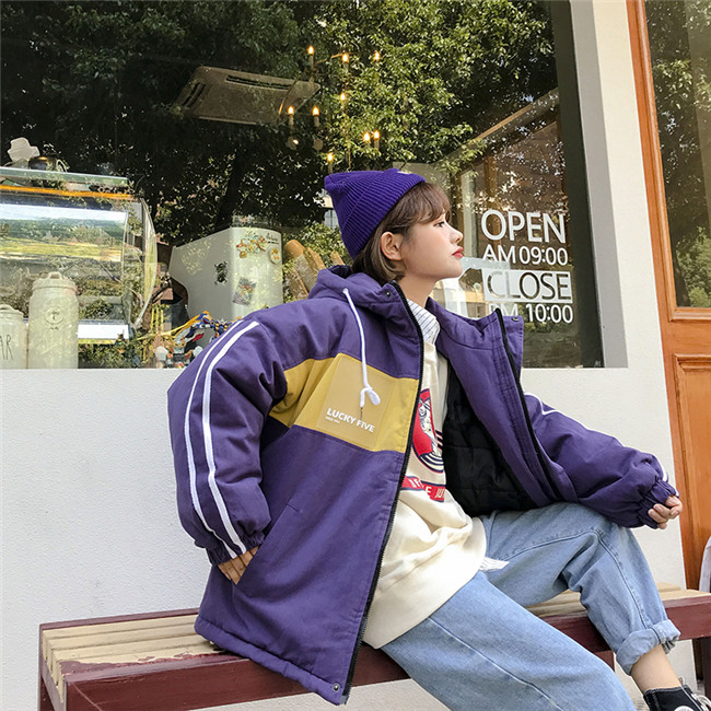 Mùa đông phiên bản Hàn Quốc mới của áo phông rộng rãi hoang dã Harajuku BF màu dày dành cho sinh viên áo phao adidas nữ