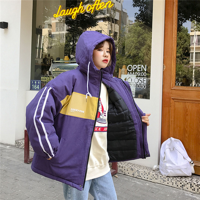 Mùa đông phiên bản Hàn Quốc mới của áo phông rộng rãi hoang dã Harajuku BF màu dày dành cho sinh viên áo phao adidas nữ